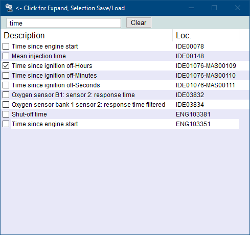 Screenshot of VCDS Adv Meas Values filter selection