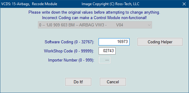 Screenshot of VCDS Airbag Coding 1